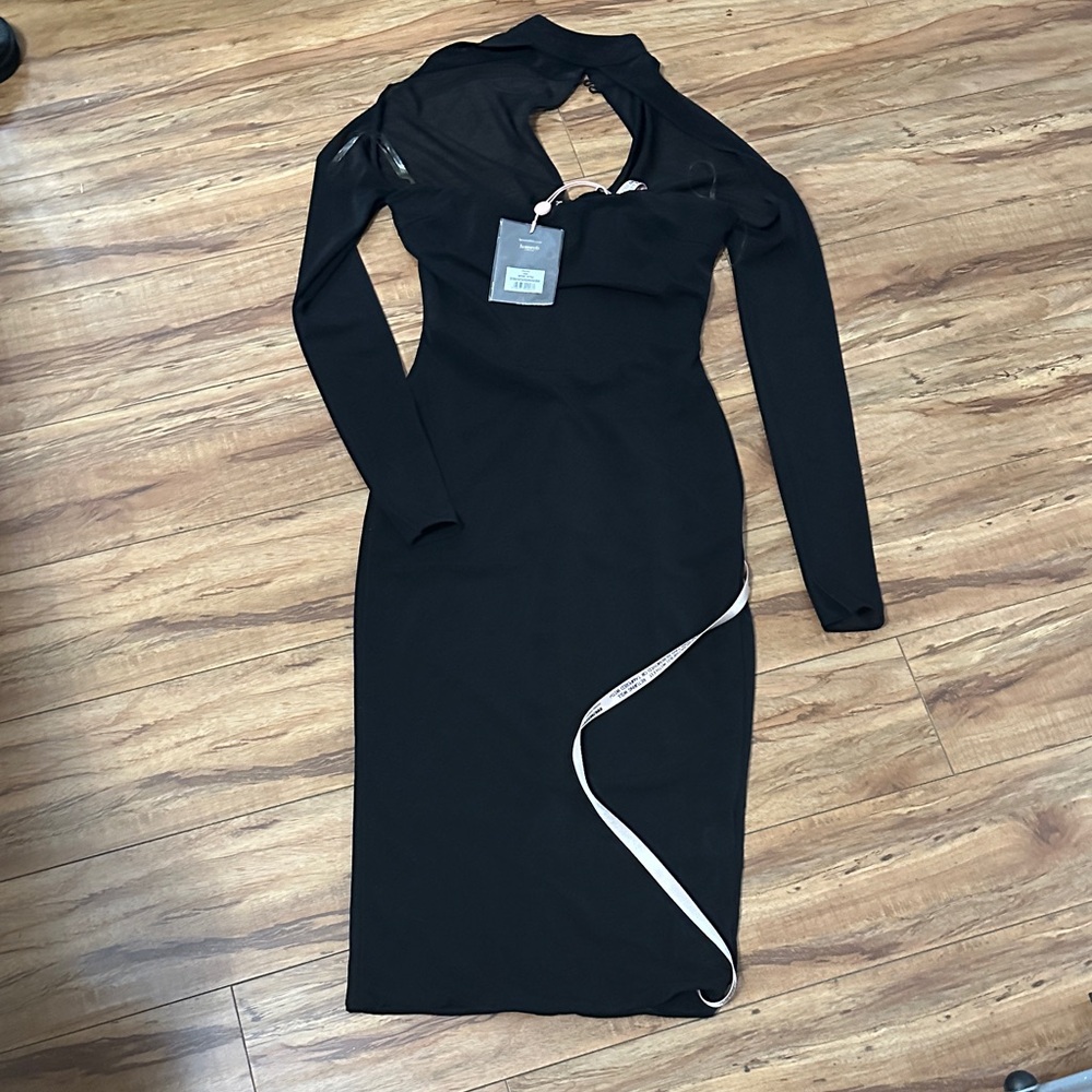 House of CB Black Long Sleeve Cutout Bodycon Midi Dress
